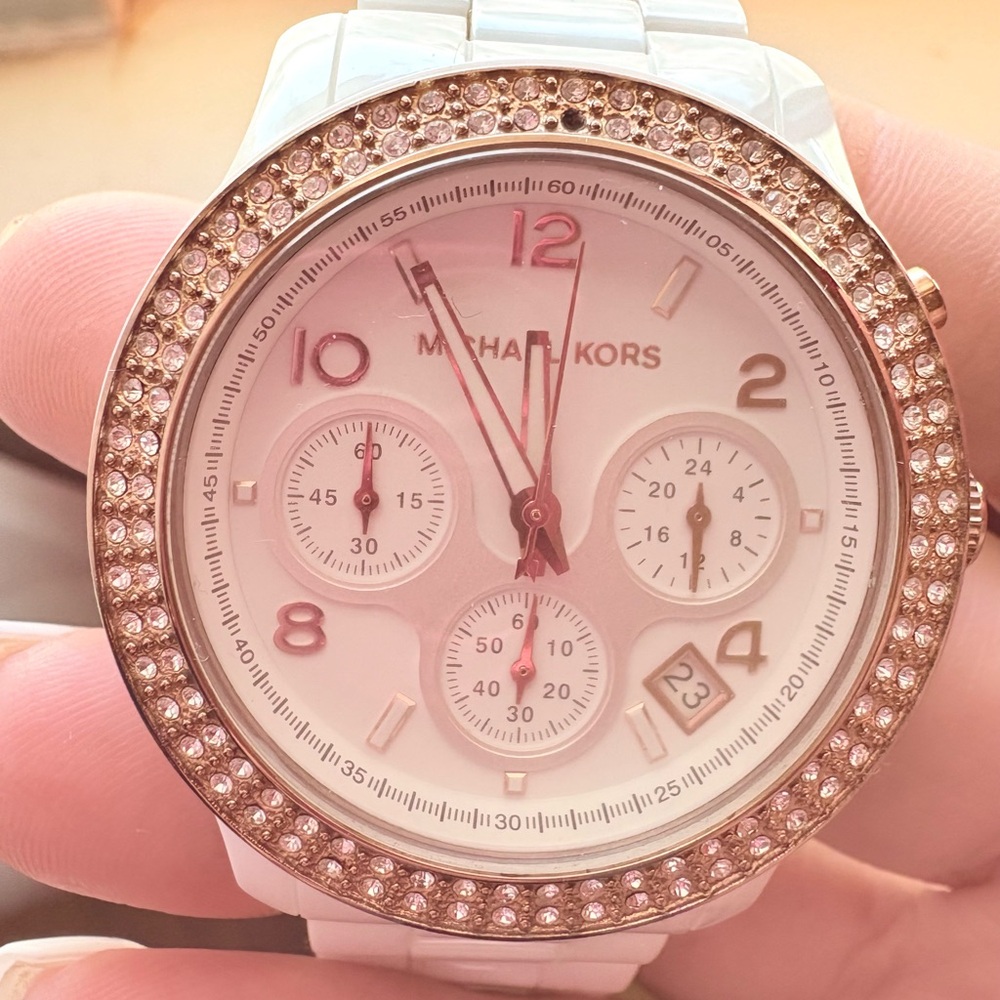 Michael Kors Rose Gold and White Chronograph Watch
